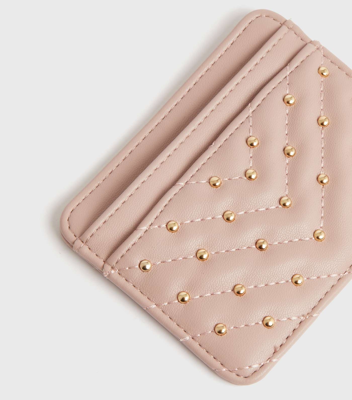 Pink Quilted Leather-Look Studded Card Holder Image 3