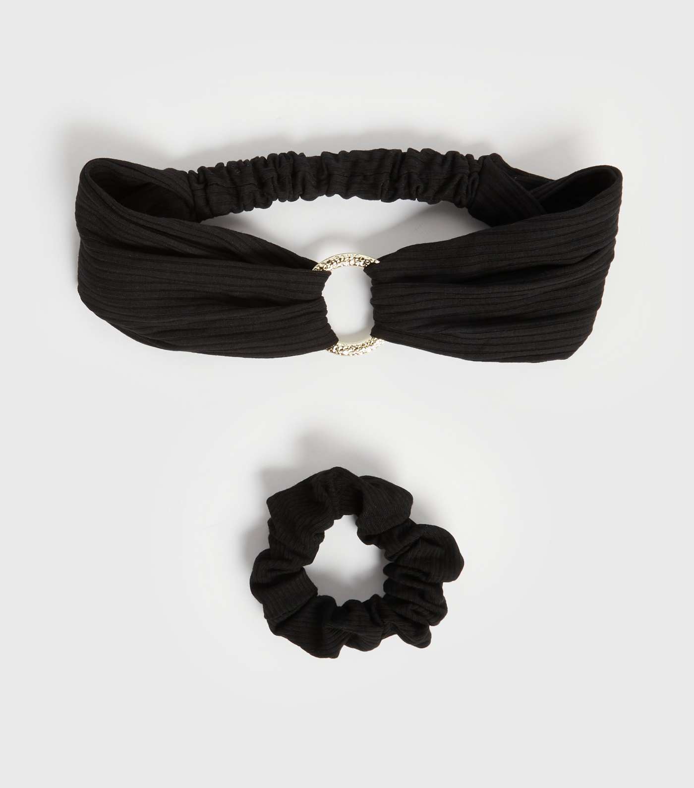 Black Ribbed Ring Headband and Scrunchie Set
