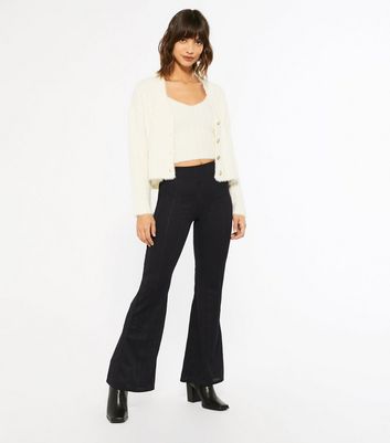 Cameo Rose Black Ribbed Flared Trousers 