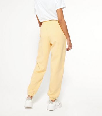 Pale Yellow Jersey Cuffed Joggers New Look