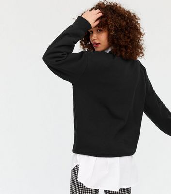 Black Plain Puff Sleeve Sweatshirt 