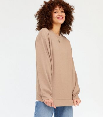 Light Brown Plain Puff Sleeve Sweatshirt New Look