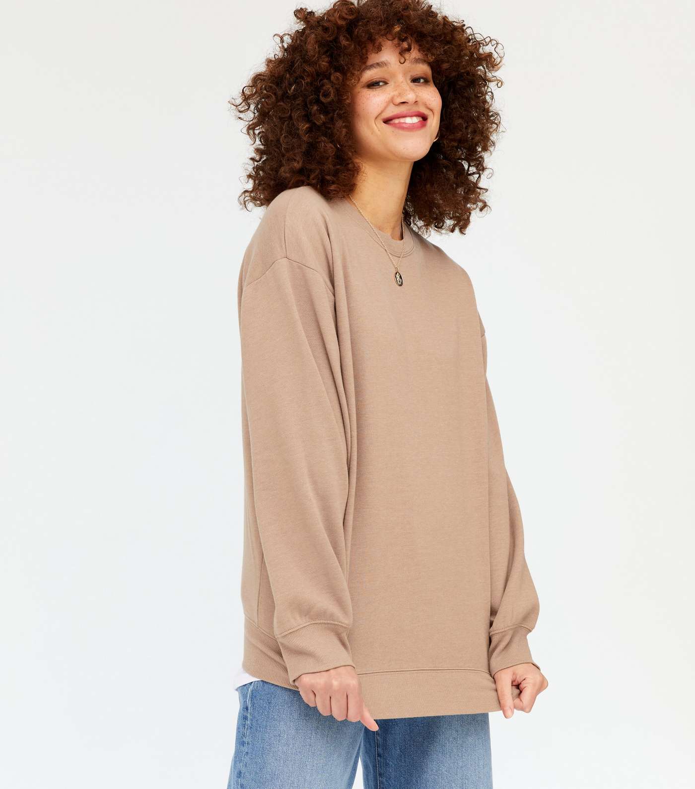 Light Brown Plain Puff Sleeve Sweatshirt 