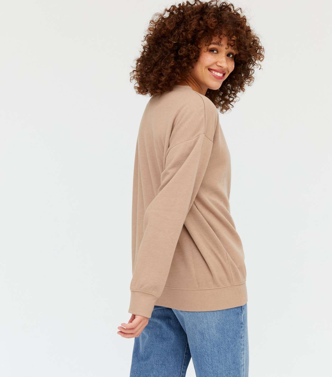 Light Brown Plain Puff Sleeve Sweatshirt  Image 3