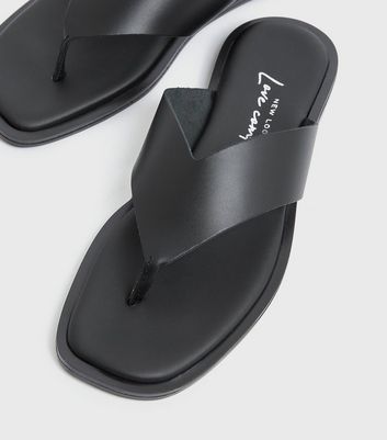 Black Leather Flip Flops New Look