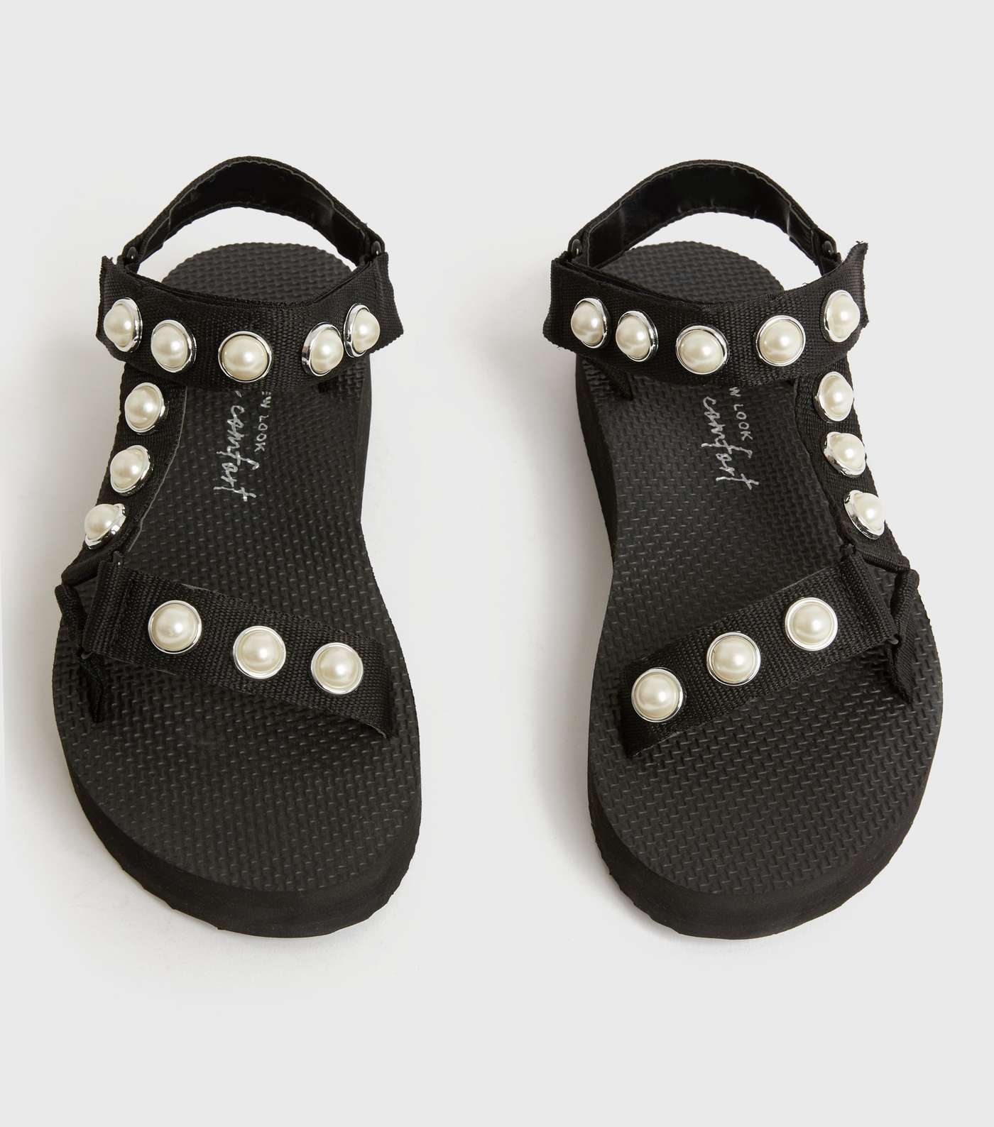 Black Faux Pearl Chunky Flatform Sandals Image 3
