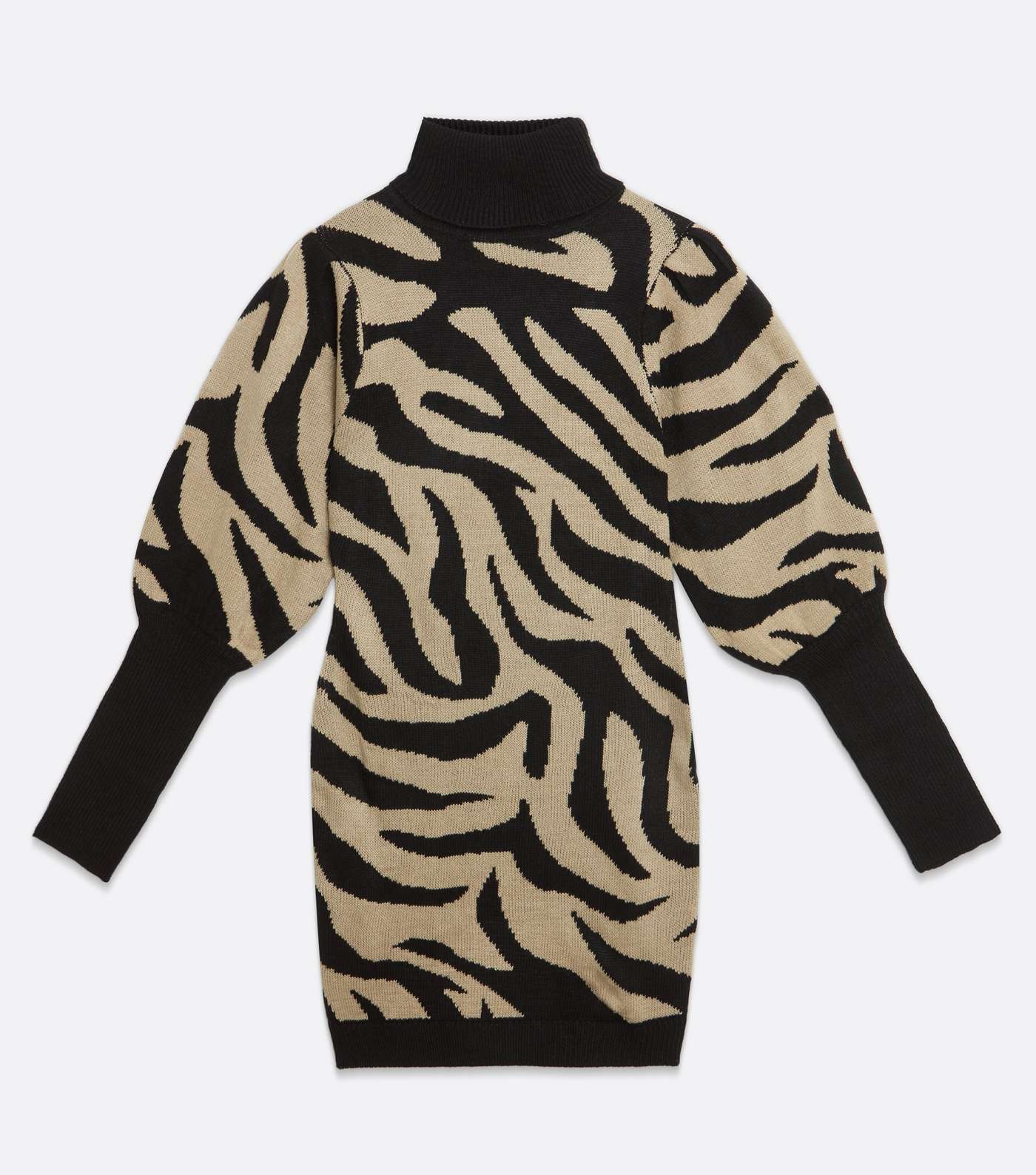 AX Paris Camel Zebra Print Puff Sleeve Jumper Dress Image 4