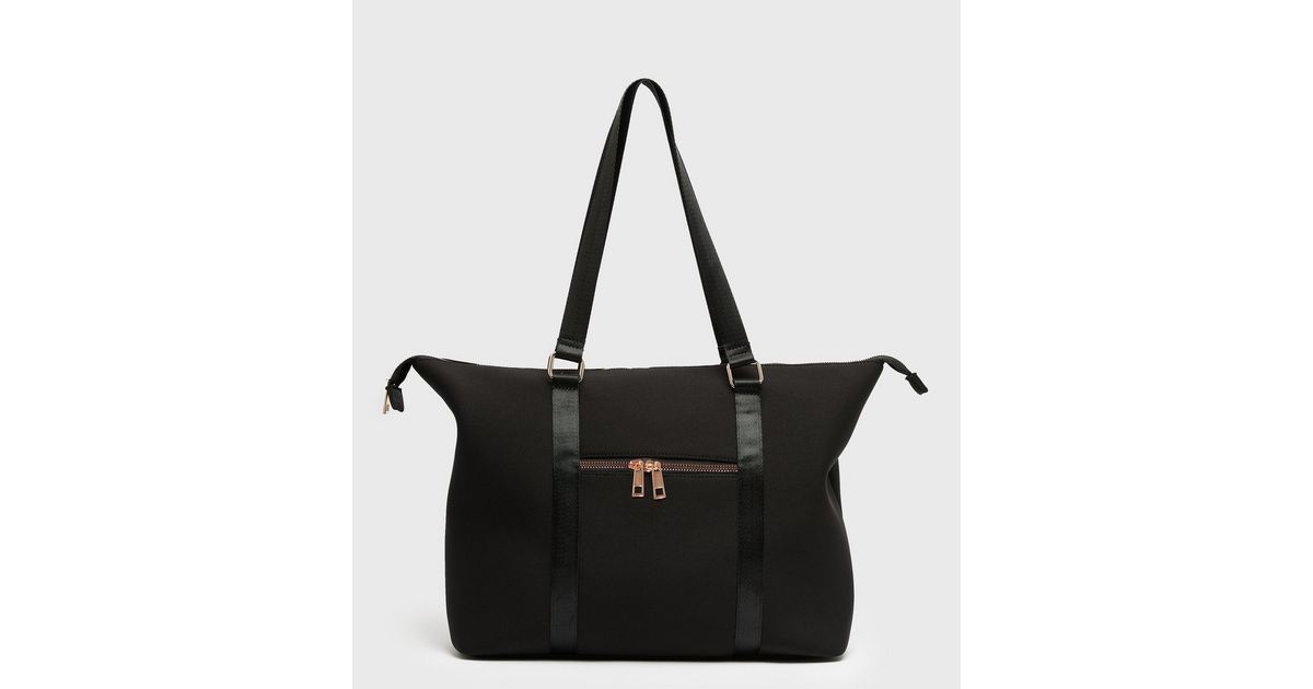 Black Scuba Tote Bag New Look