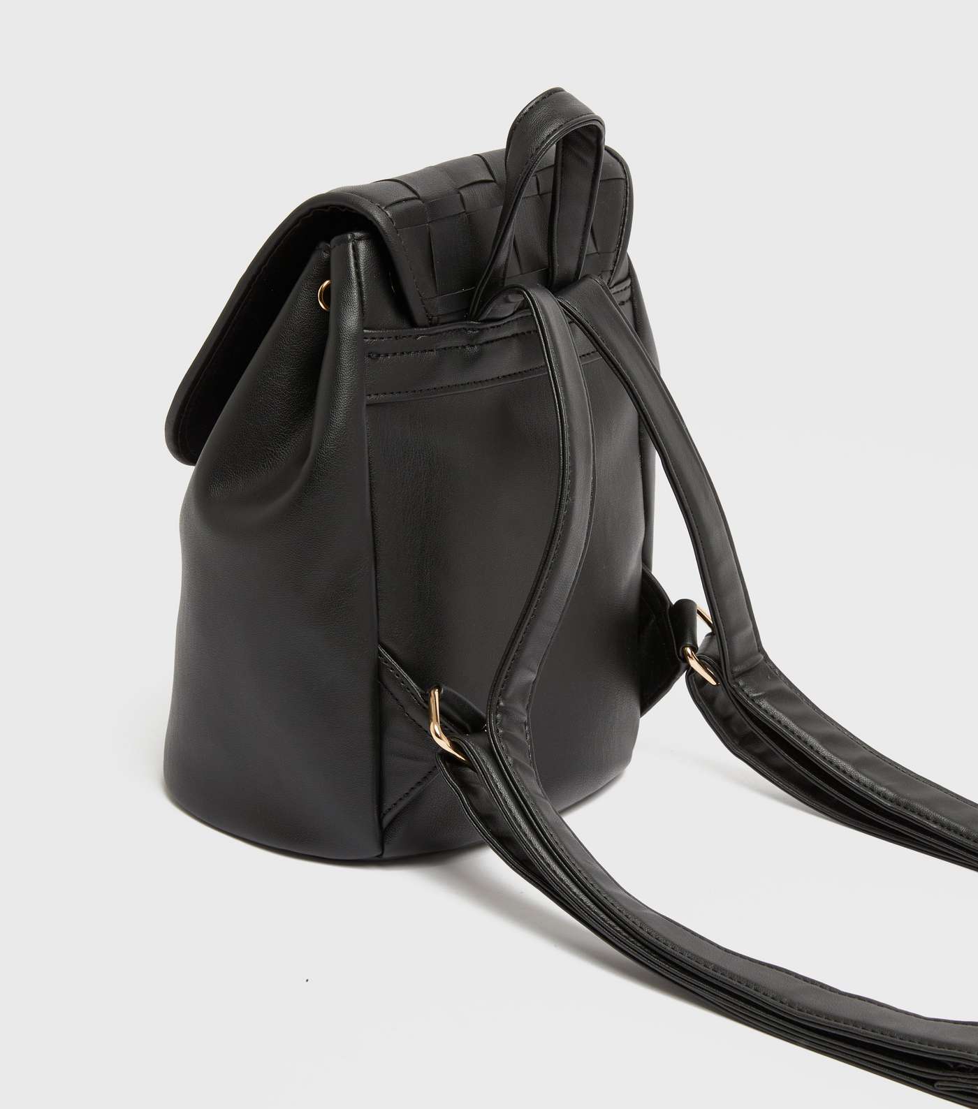 Black Leather-Look Woven Panel Backpack  Image 4