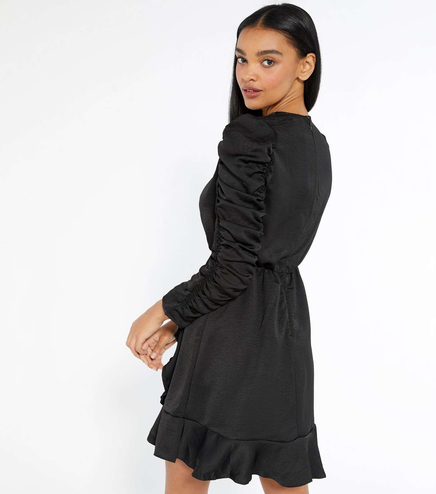 AX Paris Black Ruched Puff Sleeve Ruffle Dress Image 3