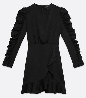 Click to view product details and reviews for Ax Paris Black Ruched Puff Sleeve Ruffle Dress New Look.