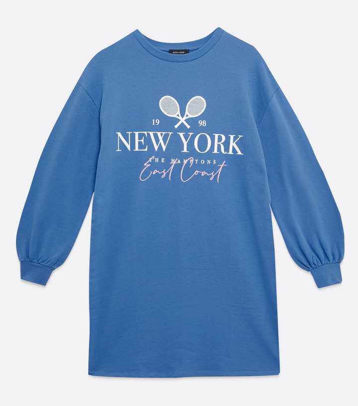 New Look NY slogan sweatshirt dress in blue