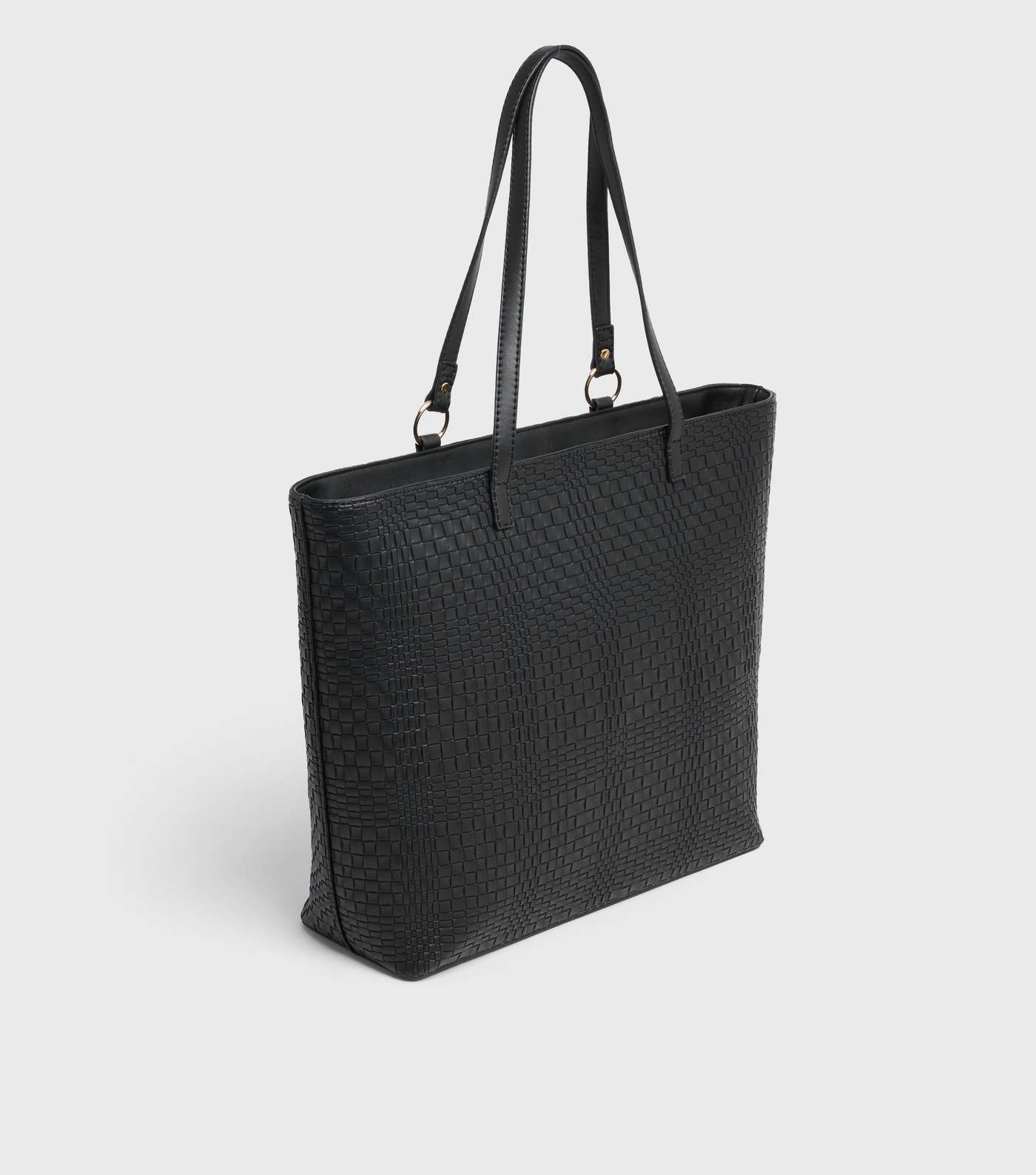 Black Leather-Look Woven Shopper Bag Image 4