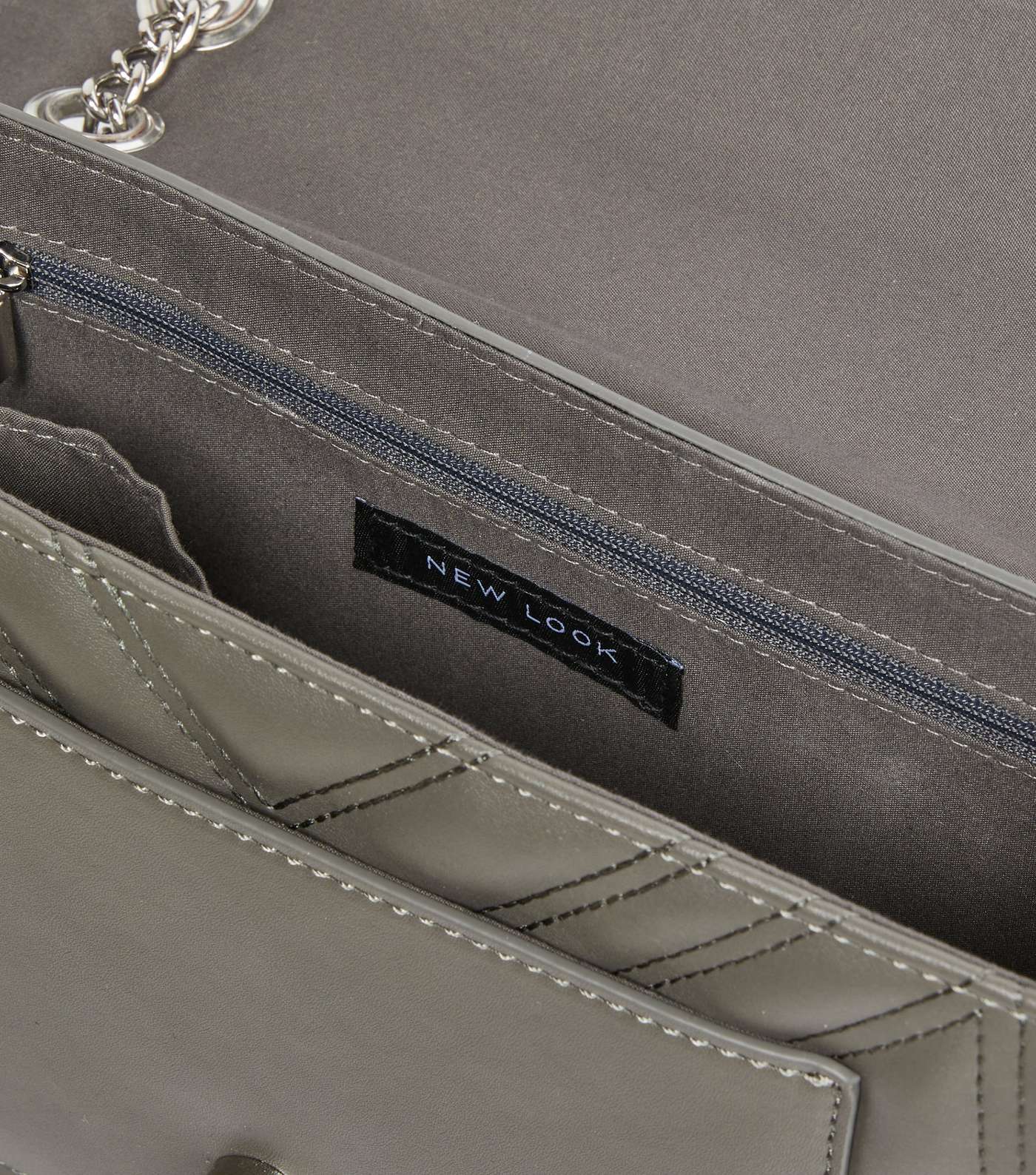 Grey Chevron Leather-Look Cross Body Bag Image 4
