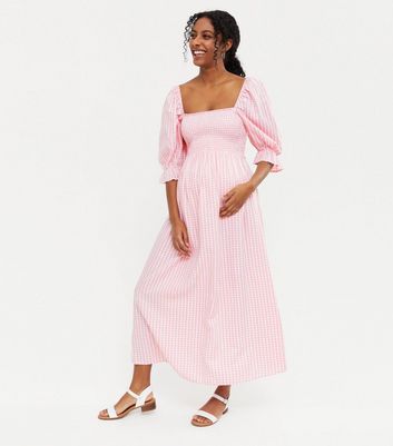 pink gingham midi dress