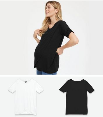 Essentials Women's Maternity 2-Pack Short-Sleeve Rouched Scoopneck T-Shirt 