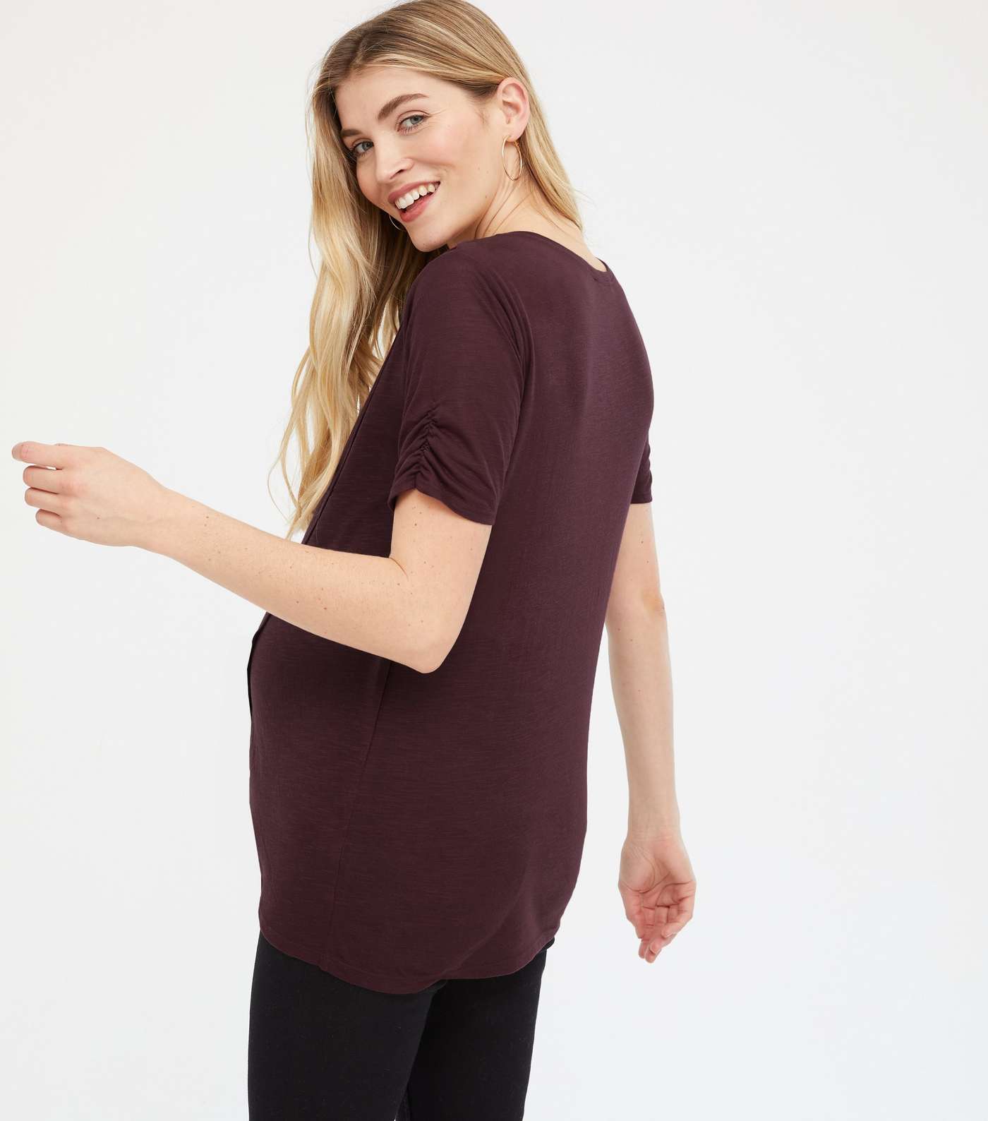 Maternity 2 Pack Burgundy and Black Wrap Nursing T-Shirts Image 3