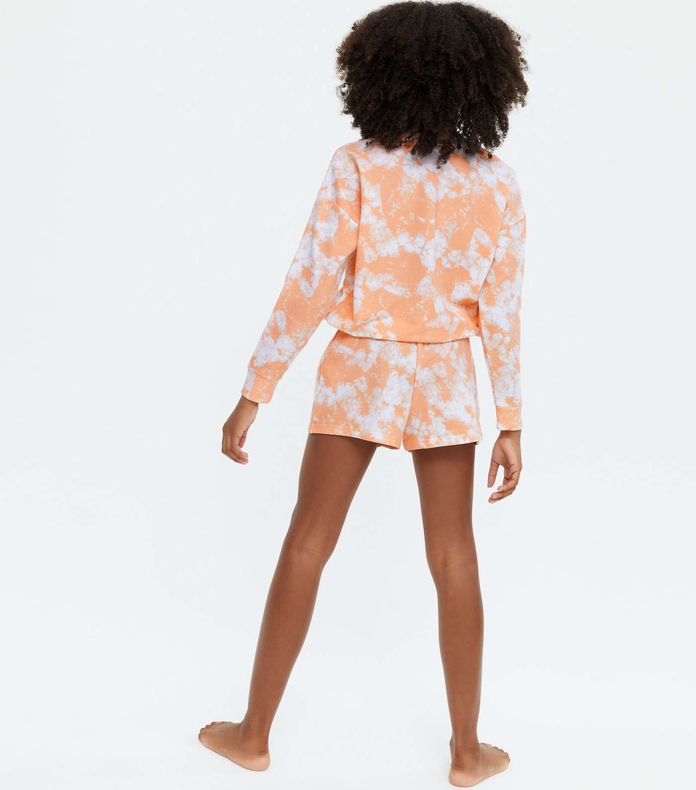 Girls Orange Tie Dye Embroidered Short Pyjama Set Image 4