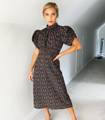 AX Paris Black Ditsy Floral Puff Sleeve 