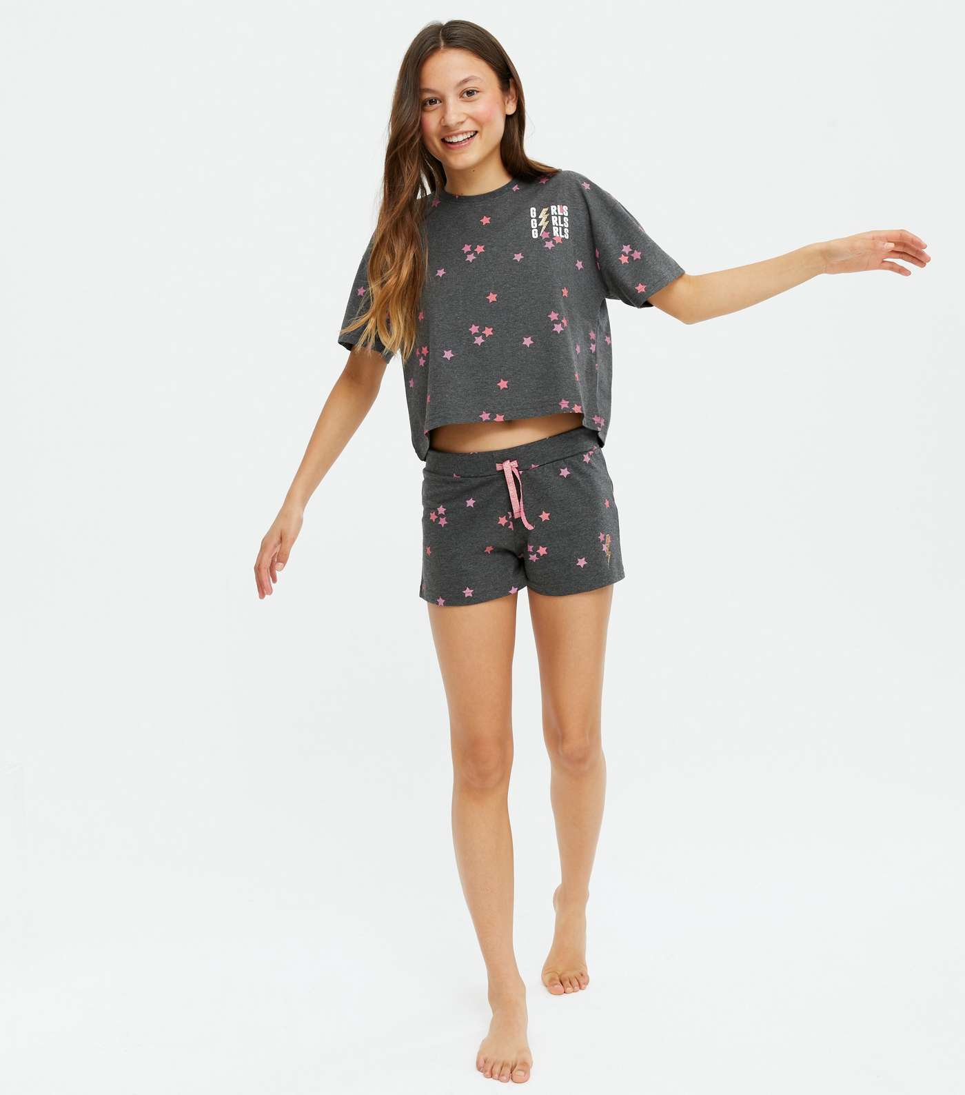 Girls Grey Star Logo Short Pyjama Set