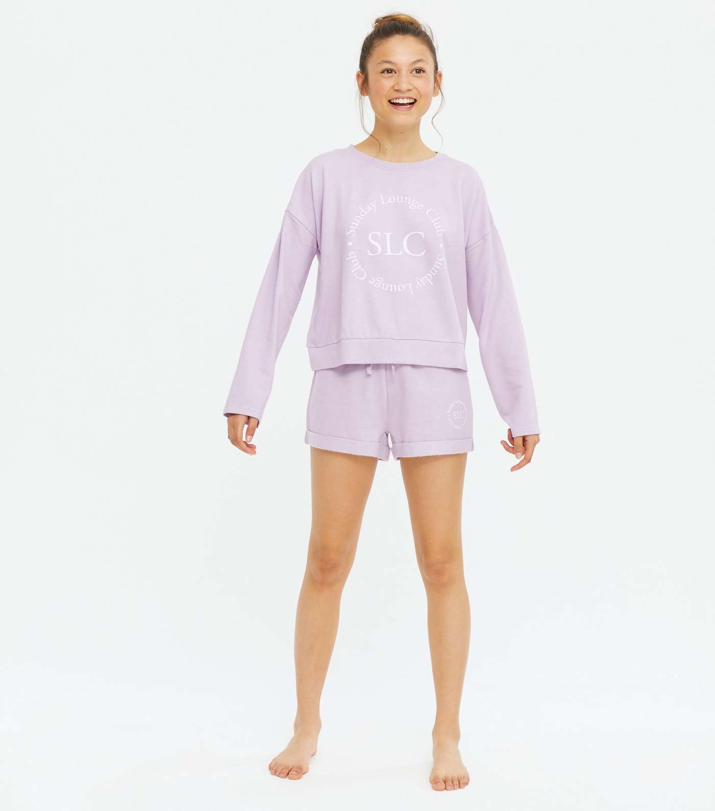 Girls Lilac Sunday Lounge Club Logo Short Pyjama Set