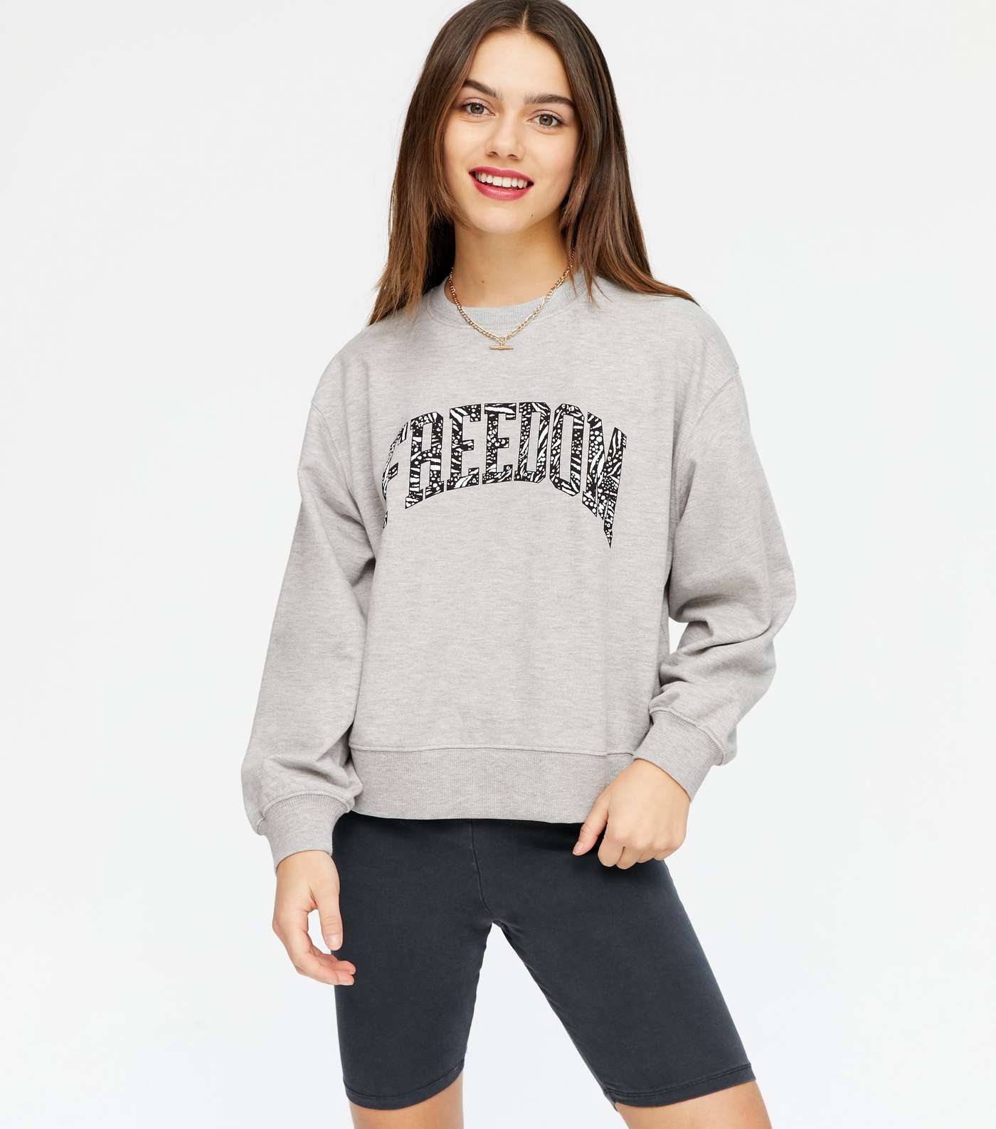 Petite Grey Freedom Animal Print Logo Sweatshirt