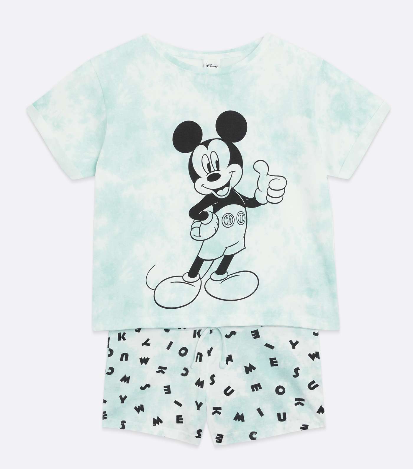 Girls Pale Blue Tie Dye Disney Mickey Short Pyjama Set Image 5