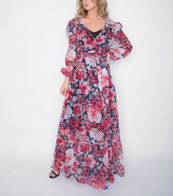 red floral maxi wrap dress