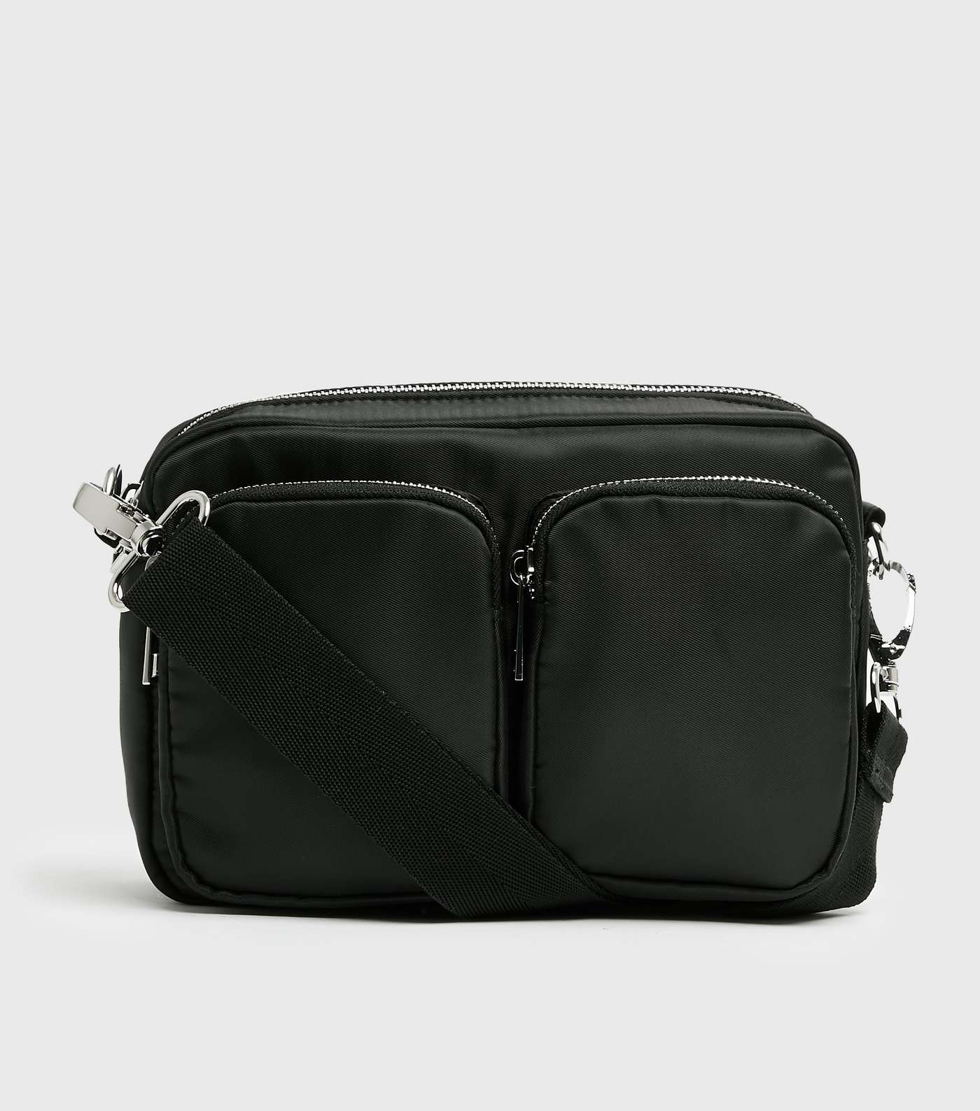 Black Double Pocket Front Cross Body Bag
