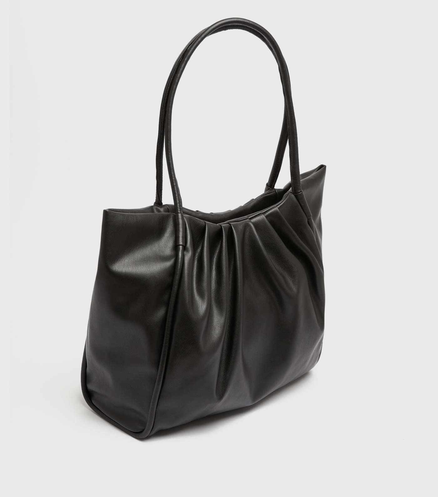 Black Ruched Leather-Look Tote Bag Image 4