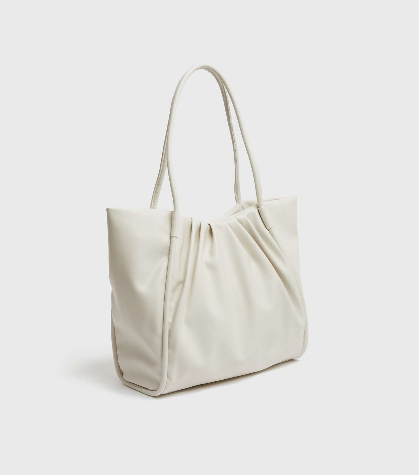Cream Ruched Leather-Look Tote Bag Image 4