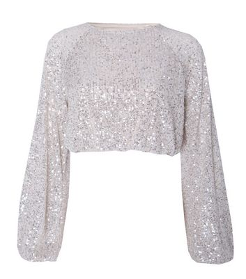Image of Cutie London Silver Sequin Crop Top New Look