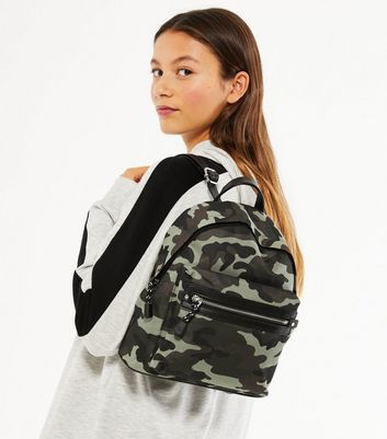 Girls Khaki Camo Backpack New Look