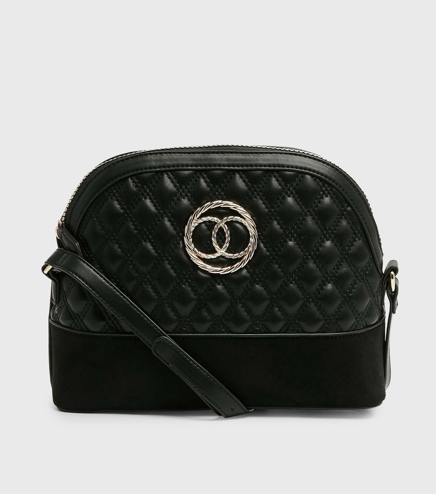 Black Quilted Leather-Look Ring Cross Body Bag
