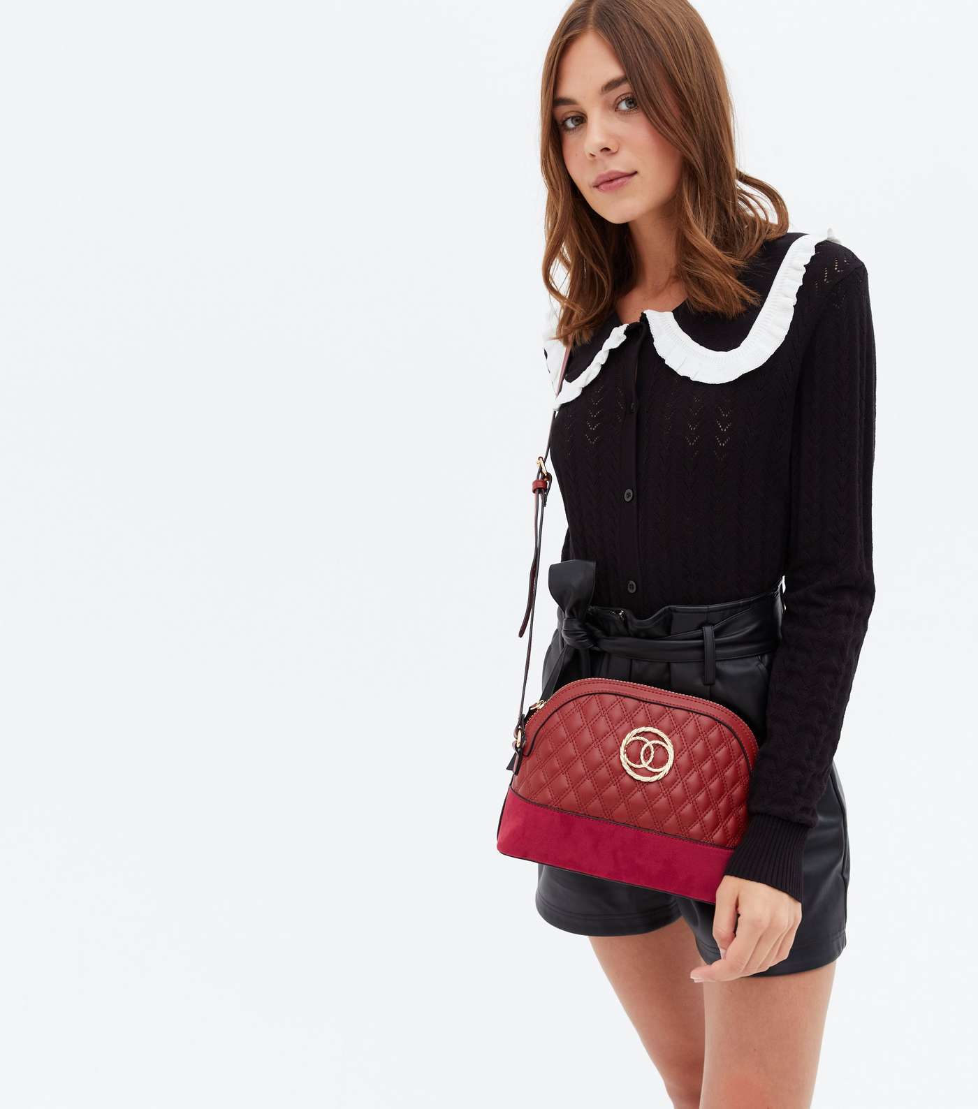 Red Quilted Leather-Look Ring Cross Body Bag Image 2
