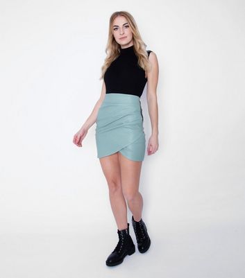 Image of JUSTYOUROUTFIT Light Green Leather-Look Wrap Skirt New Look