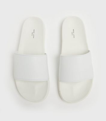 shop for Men's White Leather-Look Sliders New Look at Shopo