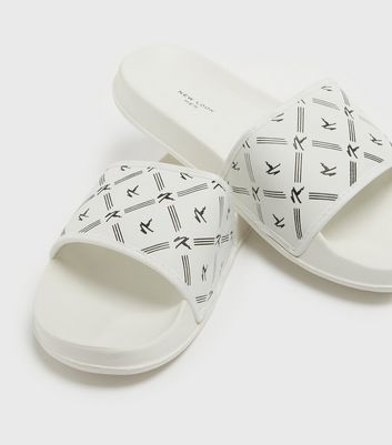 shop for Men's White Leather-Look NLM Monogram Sliders New Look at Shopo