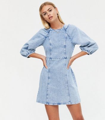 new look puff sleeve denim dress