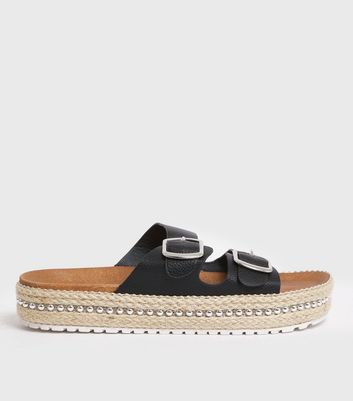 shop for Black Beaded Espadrille Chunky Sliders New Look at Shopo