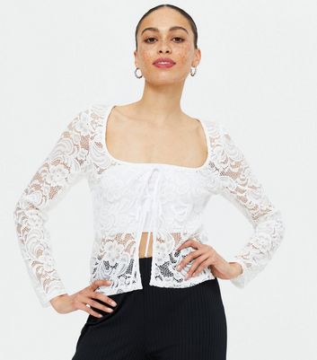 Faciliteter isolation sekvens White Lace Tie Front Cardigan | New Look
