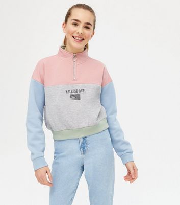 Teenager Bekleidung für Mädchen Girls Grey Embroidered Colour Block Sweatshirt