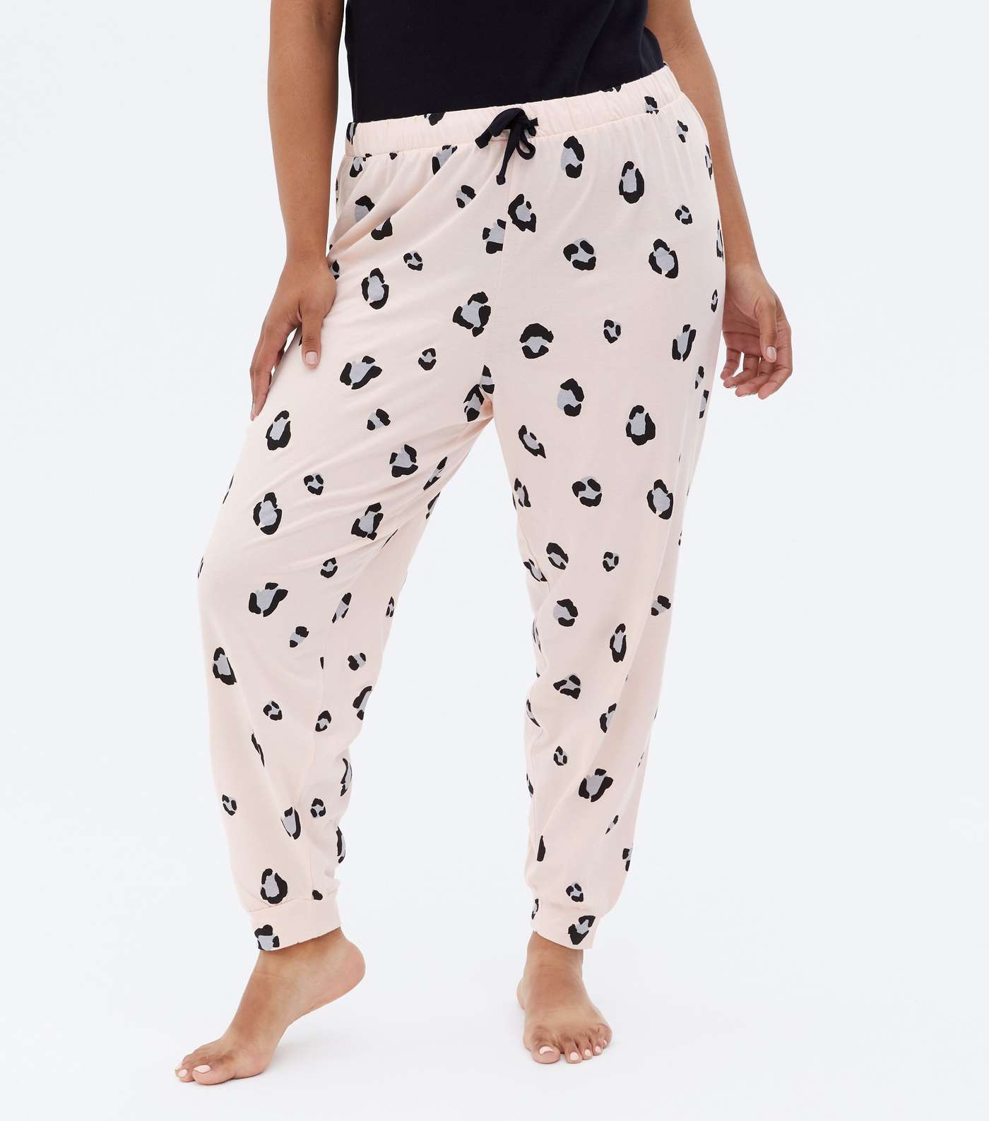 Curves Pink Leopard Print Jogger Pyjama Set Image 3