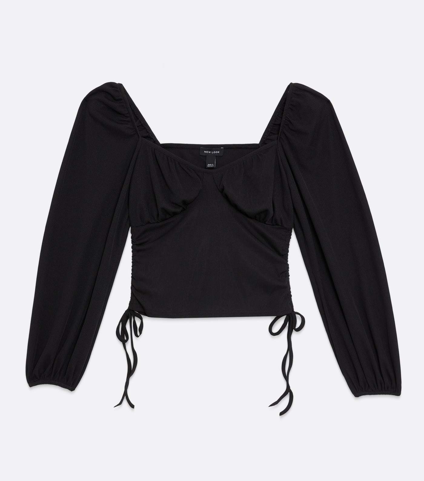 Black Ruched Side Puff Sleeve Top Image 5