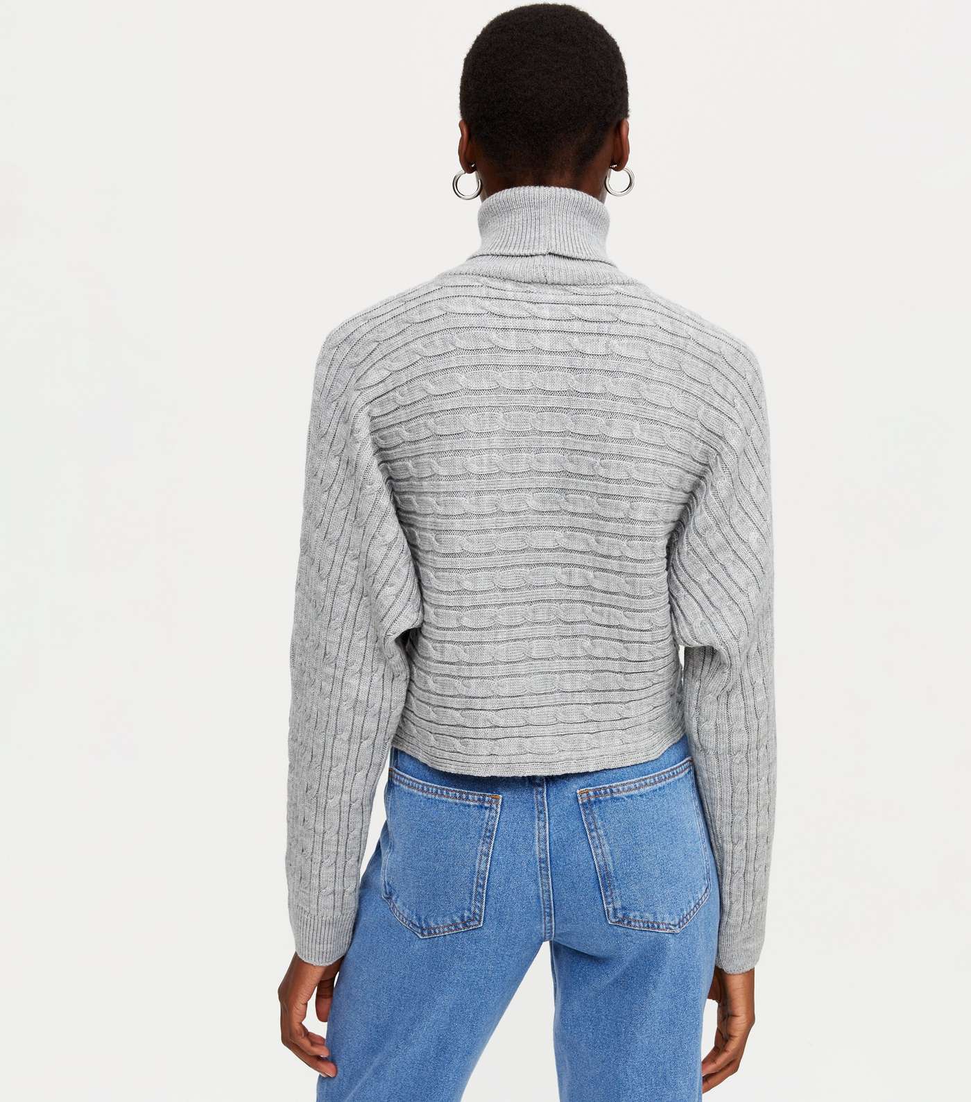 Tall Grey Cable Knit Roll Neck Jumper Image 3
