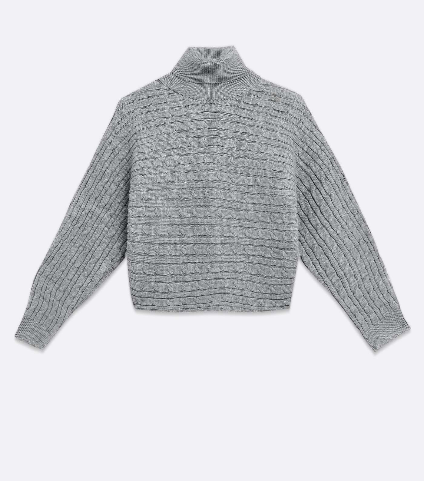 Tall Grey Cable Knit Roll Neck Jumper Image 5