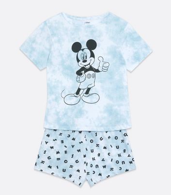 Blue Tie Dye Disney Mickey Logo Short Pyjama Set New Look