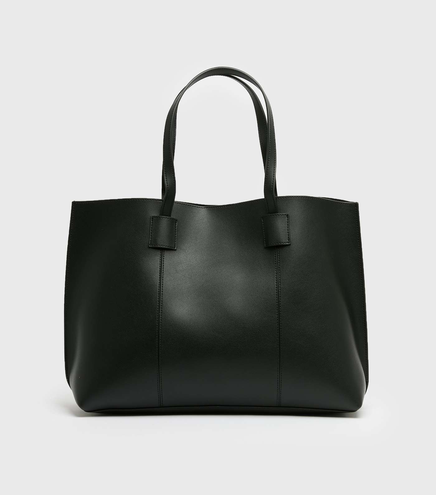 Black Leather-Look Seam Shopper Bag