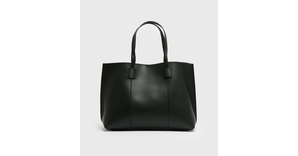 Black Leather-Look Seam Shopper Bag | New Look