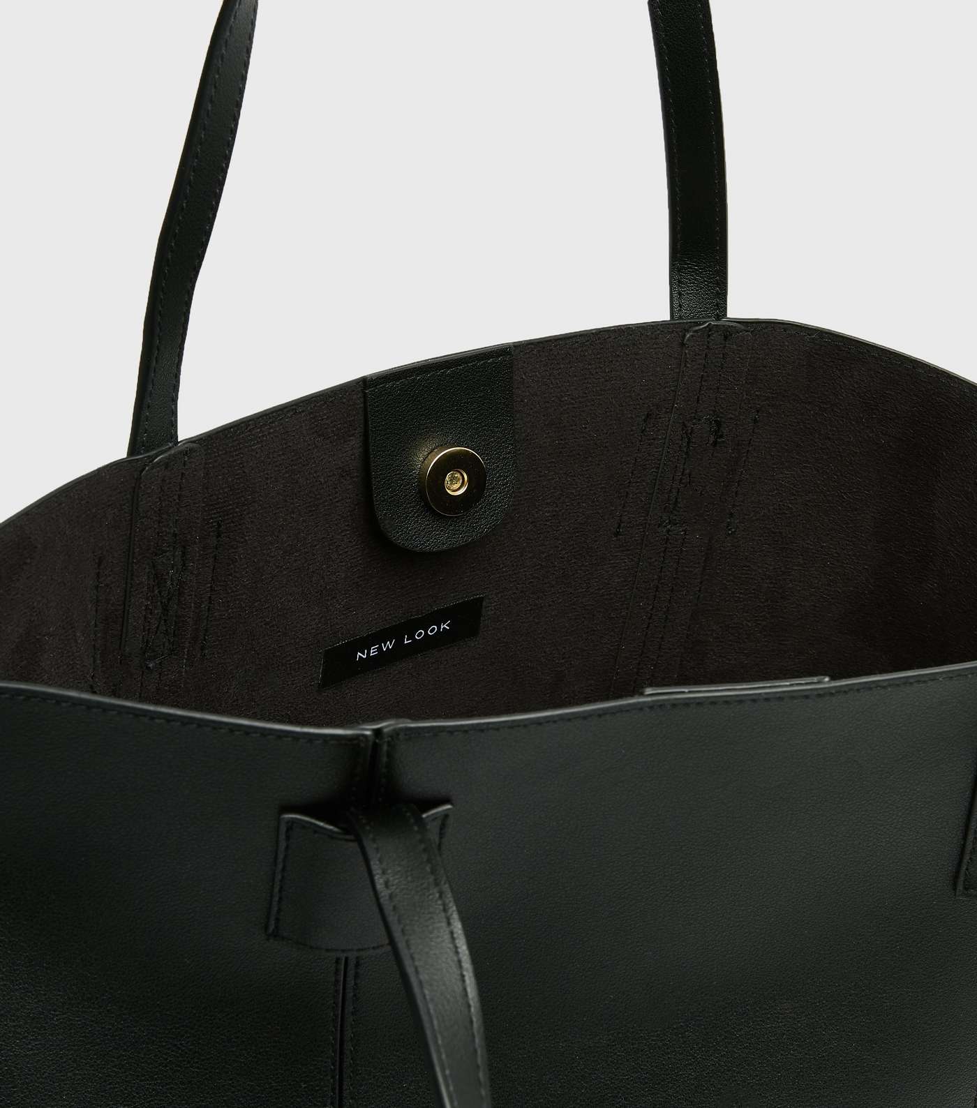Black Leather-Look Seam Shopper Bag Image 3